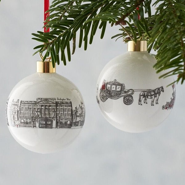 Royally British Bauble / Christmas Ornament - Lovingly Made In Britain - Featuring the Queen and Buckingham Palace