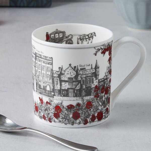 Royally British Mug - Lovingly Made In Britain - Featuring the Queen and Buckingham Palace, Fine Bone China, Coffee Mug, Tea Mug, Made in UK