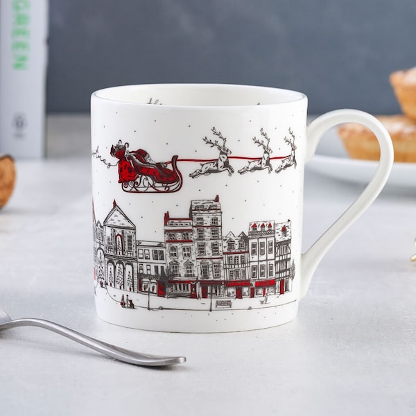 Tasse de traîneau du Père Noël, Chine en os fin, tasse à café, tasse à thé, fabriqué au Royaume-Uni