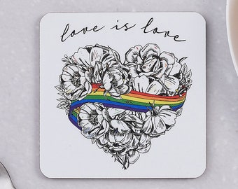 Love is Love LGBTQ Pride Coaster, Drink Coaster Set, Cadeau de pendaison de crémaillère, Fait à la main au Royaume-Uni