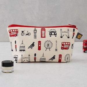 London Icons Cosmetic Bag / Pencil Case - Lovingly Made In Britain, gift for her, Makeup Bag, Wash Bag, Cotton Bag, Toiletry Bag