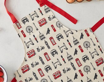London Icons Children's Apron - Lovingly Made In Britain, Cotton Apron, Screen-printed Apron, Kitchen Gift, Housewarming Gift