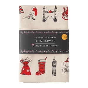 London Christmas Tea Towel, Cotton Tea Towel, Cotton Kitchen Towel, Cotton Dish Towel, Handmade in UK image 3
