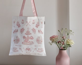 Afternoon Tea Canvas Bag, Screen-printed Bag, Tote Bag, Shoulder Bag, Grocery Bag, Shopping Bag