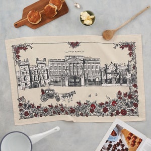 Royally British Tea Towel - Lovingly Made In Britain - Featuring the Queen and Buckingham Palace, Tea Towel, Kitchen Towel, Dish Towel