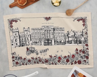 Royally British Tea Towel - Lovingly Made In Britain - Featuring the Queen and Buckingham Palace, Tea Towel, Kitchen Towel, Dish Towel