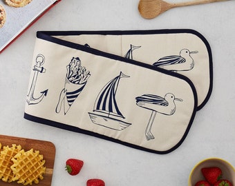 Nautical Beachscape Oven Glove  - Lovingly Made In Britain, Cooking gloves, Insulated cotton, Kitchen gloves, Oven glove, Pot Holder