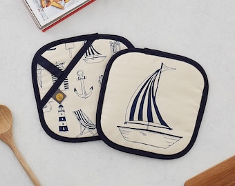 Nautical Pot Grab / Pot Holder - Lovingly Made In Britain, insulated glove, hot pad, Kitchen, Oven mitt, Oven glove