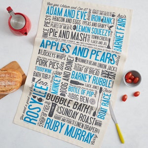 Cockney Rhyming Slang Tea Towel / Kitchen Towel - Lovingly Made In Britain, Cotton Tea Towel, Cotton Dish Towel