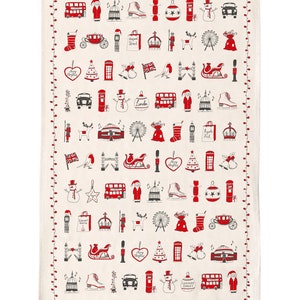 London Christmas Tea Towel, Cotton Tea Towel, Cotton Kitchen Towel, Cotton Dish Towel, Handmade in UK image 2