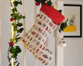 London Christmas Stocking, Handmade in UK