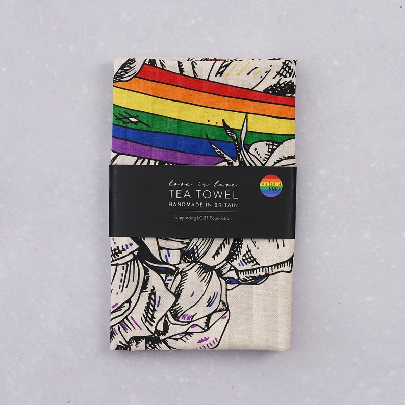 Love is Love LGBTQ Pride Tea Towel, Cotton Tea Towel, Cotton Kitchen Towel, Cotton Dish Towel, Handmade in UK image 2