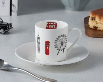 London Skyline - Boxed Set of 2 Espresso Cups and Saucers - Lovingly Made in Britain