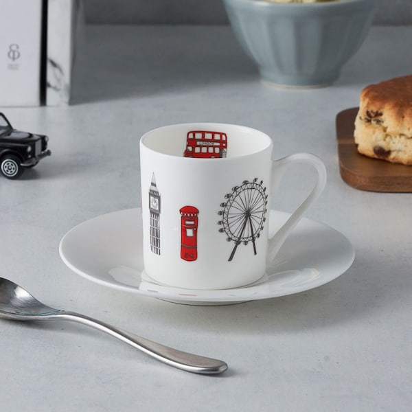 London Skyline - Boxed Set of 2 Espresso Cups and Saucers - Lovingly Made in Britain