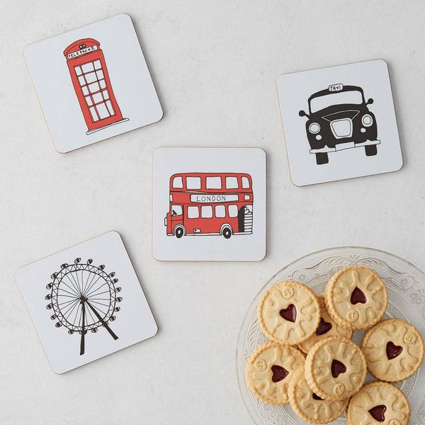 London Skyline Coaster - Set of 4 - Lovingly Made In Britain, Drink Coaster Set, Housewarming Gift,  Handmade in UK