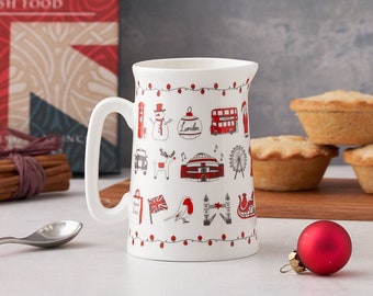London Christmas Half Pint Jug - Lovingly Made In Britain,  Fine Bone China, milk jug, ceramic, pitcher, cream, gravy, custard