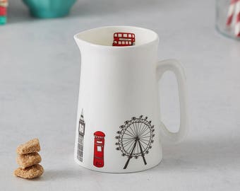 London Skyline Half Pint Jug - Lovingly Made In Britain, Fine Bone China, milk jug, ceramic, pitcher, cream, gravy, custard