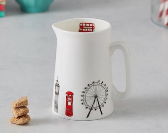 London Skyline Half Pint Jug - Lovingly Made In Britain, Fine Bone China, milk jug, ceramic, pitcher, cream, gravy, custard