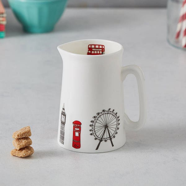 London Skyline Half Pint Jug - Lovingly Made In Britain, Fine Bone China, milk jug, ceramic, pitcher, cream, gravy, custard