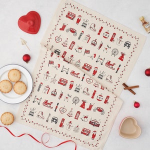 London Christmas Tea Towel, Cotton Tea Towel, Cotton Kitchen Towel, Cotton Dish Towel, Handmade in UK