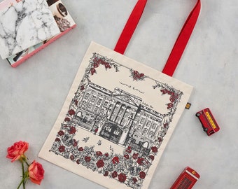 Royally British Canvas Bag / Shopping Tote - Lovingly Made In Britain - Featuring the Queen and Buckingham Palace