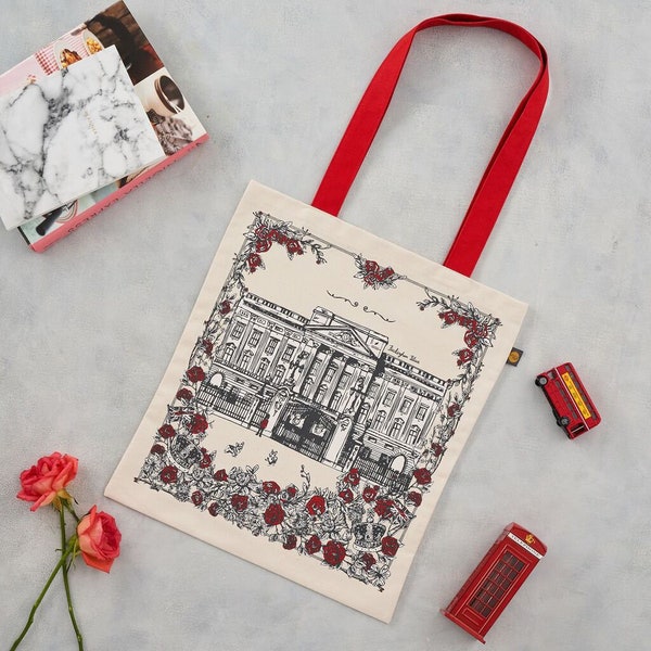 Sac en toile Royally British / Shopping Tote - Fabriqué avec amour en Grande-Bretagne - Avec la reine et le palais de Buckingham