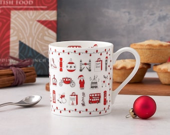 London Christmas Mug - Lovingly Made In Britain, Fine Bone China, Coffee Mug, Tea Mug, Made in UK