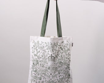 King Charles III Coronation Canvas Bag, Screen-printed Bag, Tote Bag, Shoulder Bag, Grocery Bag, Shopping Bag, Handmade in UK