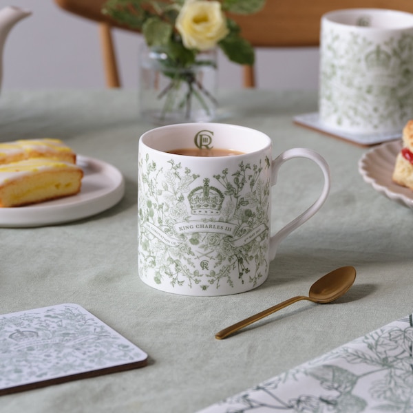 Taza de coronación del rey Carlos III, porcelana fina, taza de café, taza de té, fabricada en el Reino Unido