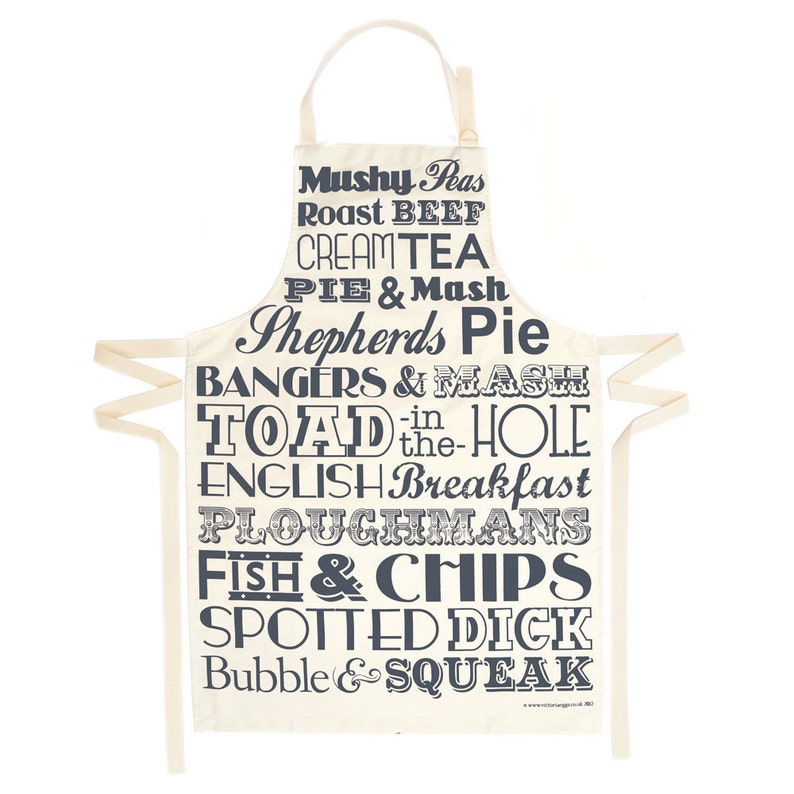 English Dinner Apron Lovingly Made In Britain, Cotton Apron, Screen-printed Apron, Kitchen Gift, Housewarming Gift image 2