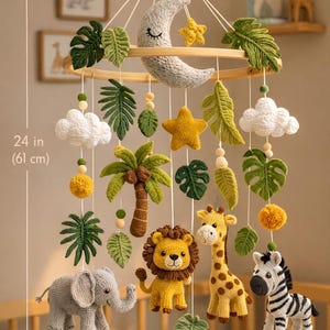 Patrón de ganchillo para móvil de cuna con temática de la selva (PDF), patrón para móvil de cuna de 60 cm (24 pulgadas), amigurumi de león, jirafa, elefante y cebra, decoración para guardería, descarga digital.
