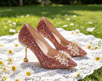 Customized insoles,Red Glitter Crystal Pointed Toe Stiletto Wedding Bridal Party Pumps Heels