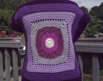 Retro Crochet Boho Style Top in Shades of Purples and pinks