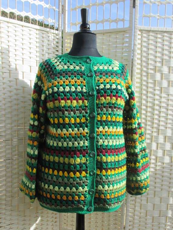Bold Striped Crochet Granny Stitch Cardigan In Shades of Green | Etsy