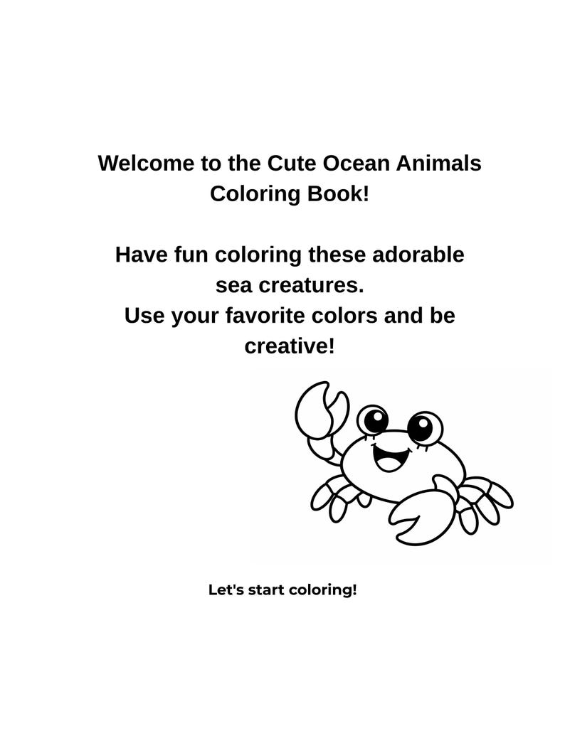 Cute Ocean Animals Coloring Book for Kids 4-8 | 30 Printable Coloring ...