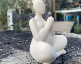 Meditating Fat Lady Statue - Zen Plus Size Yoga Woman Figurine - 3D Printed Mindful Decor - Self Love Gift for Spa, Yoga Studio