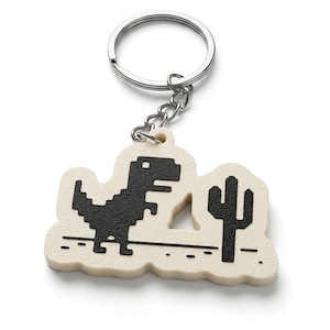 Pixel Dino Keychain, No Internet 8-Bit Dinosaur Keyring (3D Printed)