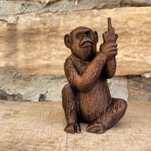 Funny Monkey Middle Finger Statue - Rebellious Chimpanzee Figurine - Sarcastic Desk Decor - Unique Office Gag Gift - 3D Printed