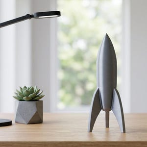 Retro Space Rocket Statue, Vintage Sci-Fi Spaceship Fig (3D Printed PLA)
