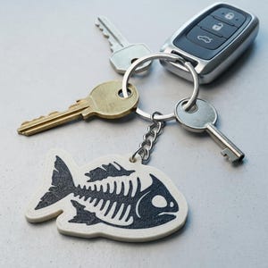 Fish Skeleton Keychain Charm, Angler Fishbone Keyring (3D Printed)