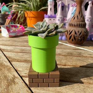 Super Mario Planter - Nintendo Inspired Flower Pot - 3D Printed Gaming Decor - Cute Mario Succulent Pot - Gift for Gamer Kids