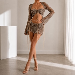two piece gold sequin dress Fringe Set Pants