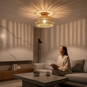 Wicker Ceiling Lamp | Wabi-Sabi Rustic Style | Living Room & Teahouse Lighting