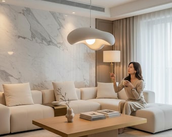 Wabi Sabi Pendant Light | Creamy Minimalist Japanese Style | Dining Room Hanging Lamp
