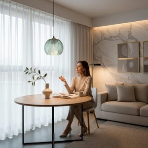 Nordic Glass Pendant Light | Green Leaf Pattern Minimalist | Living Room Dining Decor