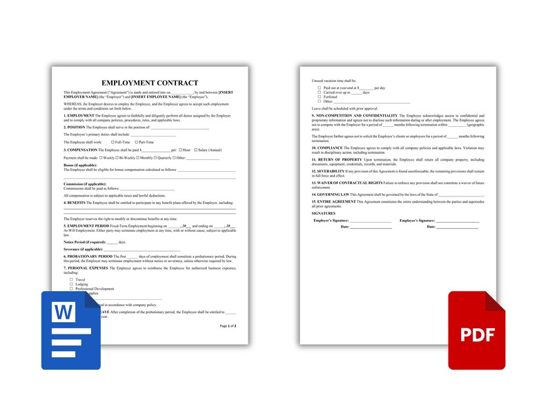 Editable Employment Contract Agreement Template (PDF, Word, Google Docs ...