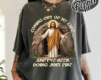 Esco dalla mia caverna e me la sto cavando benissimo Gesù Divertente Pasqua Brightside Parodia Maglietta Cristiana