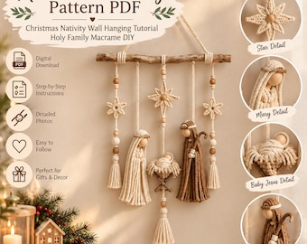 Patrón de macramé para colgar en la pared el Belén / Decoración navideña de la Sagrada Familia (Tutorial en PDF)