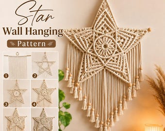 Patrón de estrella de macramé para colgar en la pared / Decoración navideña bohemia (patrón en PDF)