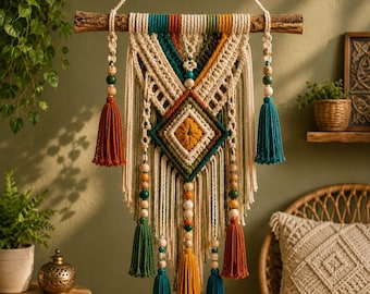 Patrón PDF para tapiz de macramé estilo boho, tutorial de arte con borlas (patrón)